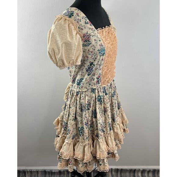 VTG Womens Victorian Style Ruffle Lace Floral Short Sleeve Tiered Lolita Dress S - Picture 5 of 7